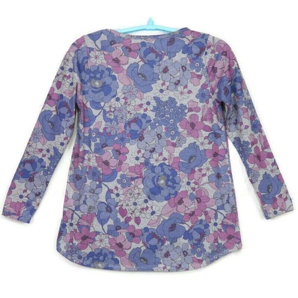 LuLaRoe Lynnae Shirt Top Tunic Purple Pink Gray Floral Long Sleeve L Large - Picture 2 of 12